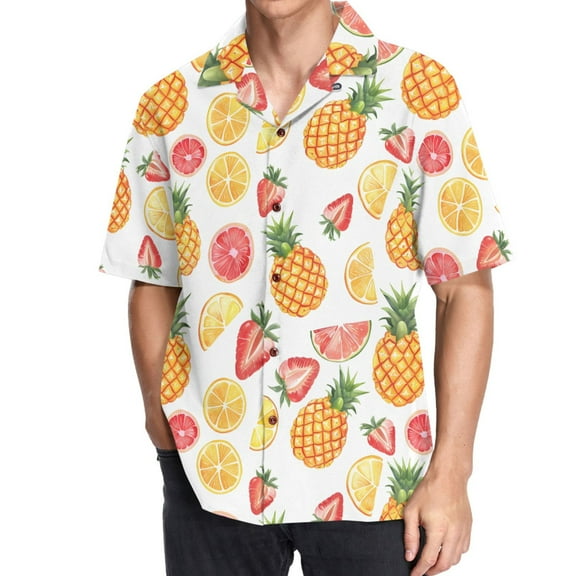 joogoo Men's Hawaiian Shirt Pineapple and Strawberry Short Sleeve Casual Button Down Shirts XL
