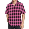 thumbnail image 1 of joogoo Men's Hawaiian Shirt Pink Checkered Grid Pattern Short Sleeve Casual Button Down Shirts M, 1 of 6