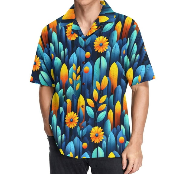 joogoo Men's Hawaiian Shirt Plant Leaves Short Sleeve Casual Button Down Shirts 3XL