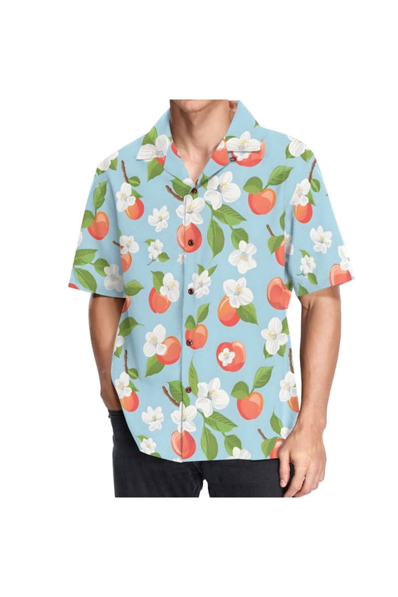Men's Hawaiian Shirt Plumeria Flower Short Sleeve Casual Button Down Shirts XL