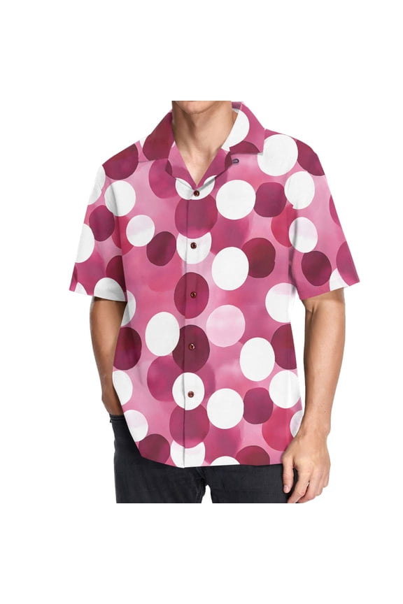 Men's Hawaiian Shirt Polka Dots Pink Short Sleeve Casual Button Down Shirts M