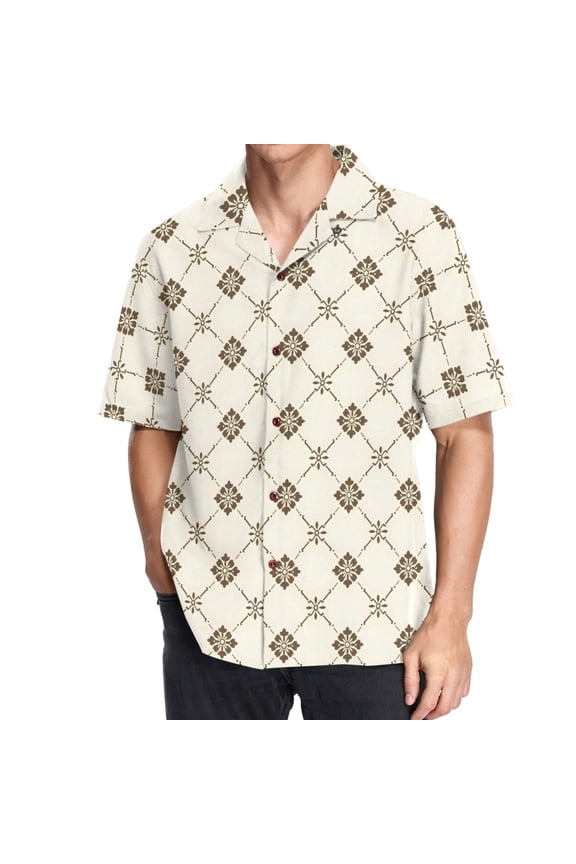 Men's Hawaiian Shirt Retro Checkered Grid Pattern Short Sleeve Casual Button Down Shirts 3XL