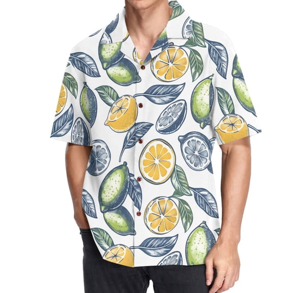 joogoo Men's Hawaiian Shirt Retro Lemon Leaf Short Sleeve Casual Button Down Shirts 2XL