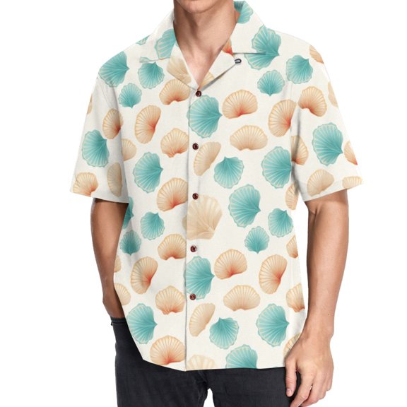 joogoo Men's Hawaiian Shirt Retro Sea Shell Short Sleeve Casual Button Down Shirts 3XL