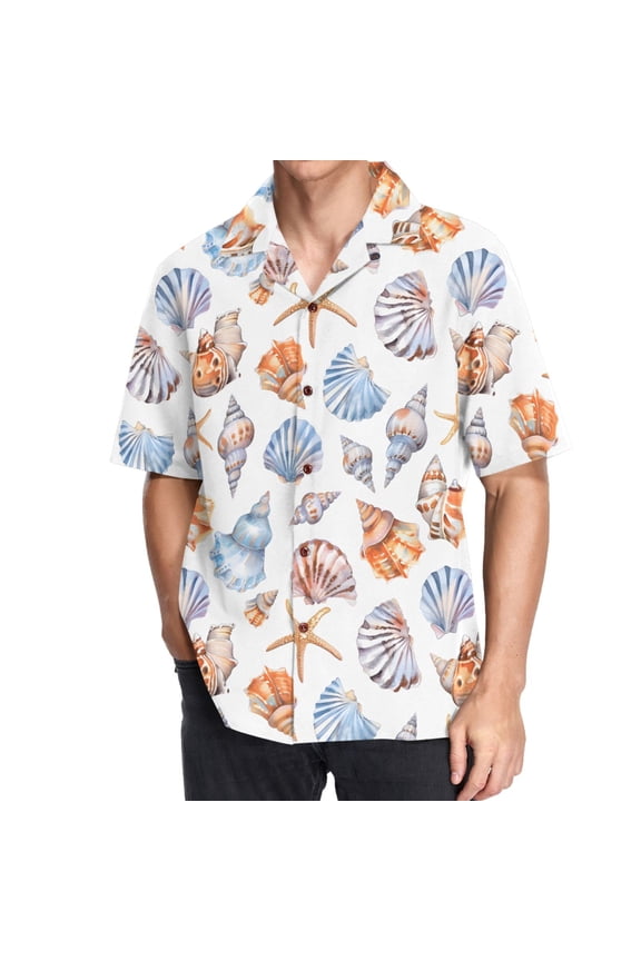 Men's Hawaiian Shirt Sea Shell Coach Short Sleeve Casual Button Down Shirts 3XL