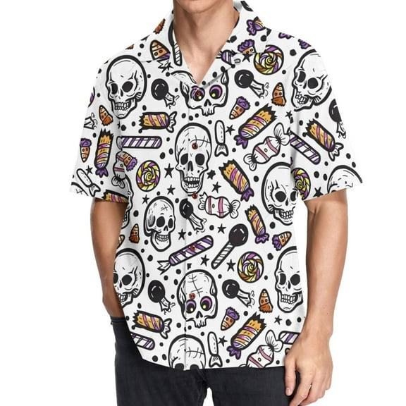 joogoo Men's Hawaiian Shirt Skeleton Cartoon Short Sleeve Casual Button Down Shirts 3XL
