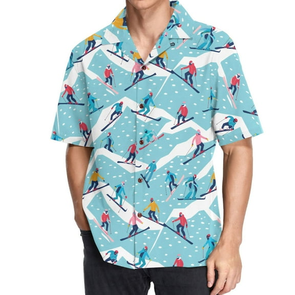 joogoo Men's Hawaiian Shirt Skiers Skating Short Sleeve Casual Button Down Shirts 2XL