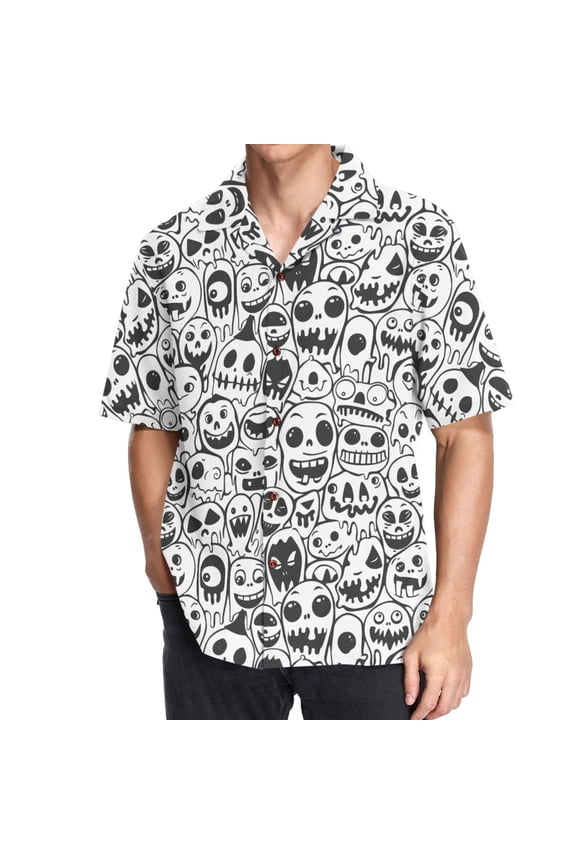 Men's Hawaiian Shirt Skull Hand Paint Short Sleeve Casual Button Down Shirts S