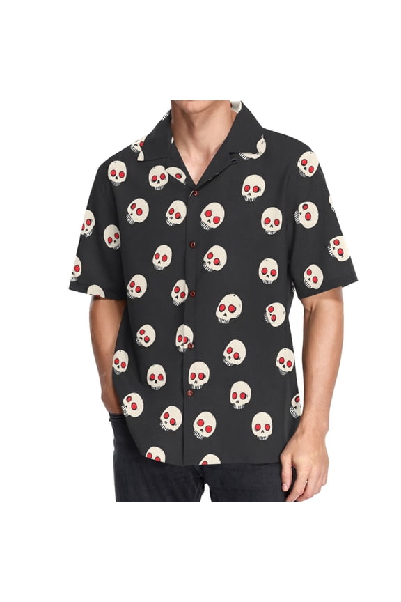 Men's Hawaiian Shirt Skull Head Short Sleeve Casual Button Down Shirts L