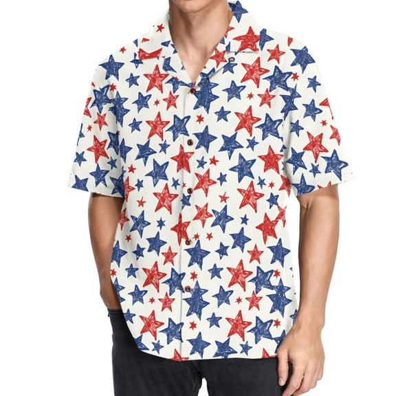 joogoo Men's Hawaiian Shirt Star Short Sleeve Casual Button Down Shirts 3XL