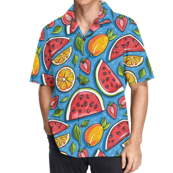 joogoo Men's Hawaiian Shirt Strawberry and Oranges Short Sleeve Casual Button Down Shirts M