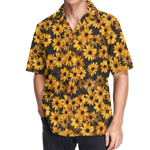 joogoo Men's Hawaiian Shirt Sunflower Flowers Short Sleeve Casual Button Down Shirts M