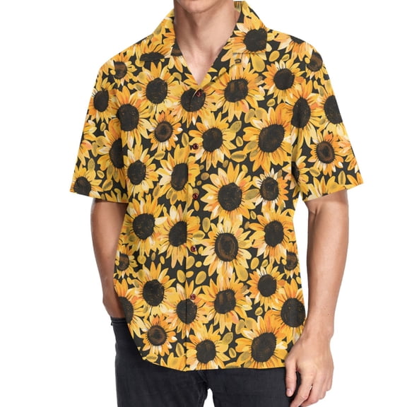 joogoo Men's Hawaiian Shirt Sunflowers Short Sleeve Casual Button Down Shirts 3XL