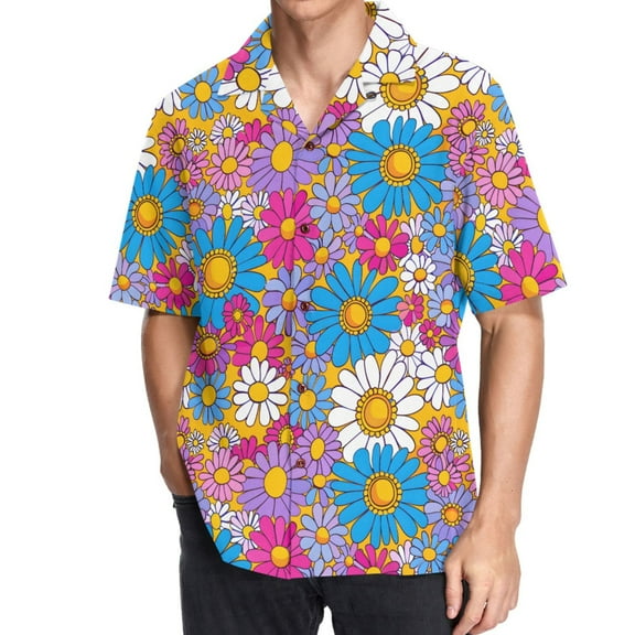 joogoo Men's Hawaiian Shirt Sunflowers Short Sleeve Casual Button Down Shirts S