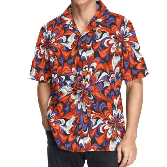 joogoo Men's Hawaiian Shirt Tie Dye Flower Short Sleeve Casual Button Down Shirts L