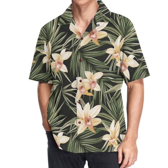 joogoo Men's Hawaiian Shirt Vintage Orchid Flower Short Sleeve Casual Button Down Shirts XL