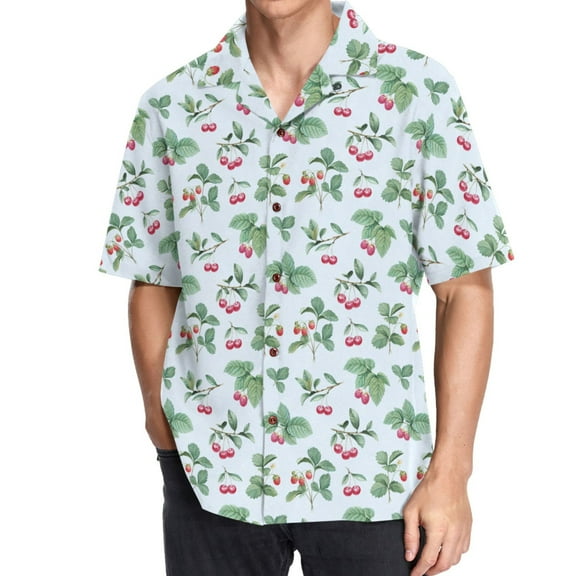 joogoo Men's Hawaiian Shirt Watercolor Cherry and Leaves Short Sleeve Casual Button Down Shirts 2XL