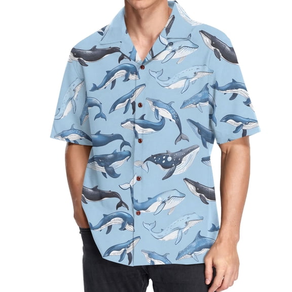 joogoo Men's Hawaiian Shirt Whales Short Sleeve Casual Button Down Shirts S
