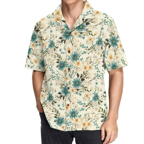 joogoo Men's Hawaiian Shirt Wild Flower Short Sleeve Casual Button Down Shirts 2XL