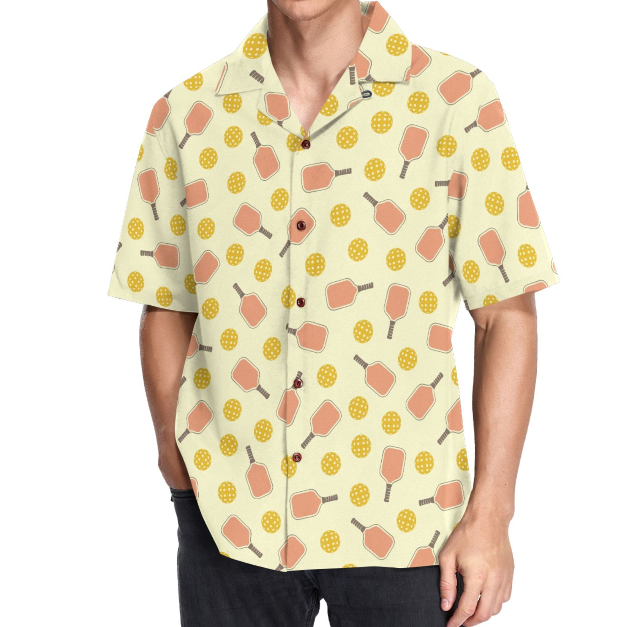 joogoo Men's Hawaiian Shirt Yellow Pickleball Balls Short Sleeve Casual Button Down Shirts XL