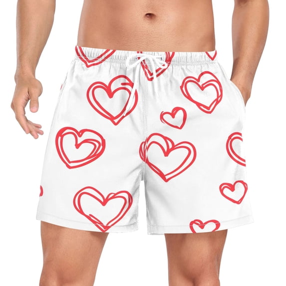 joogoo Men's Hearts Love Swim Trunks with Liner Pocket Beach Shorts Medium