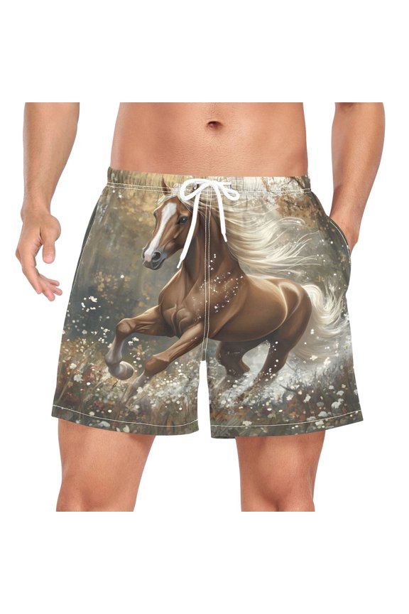 Men's Horse Running Swim Trunks with Liner Pocket Beach Shorts X-Large