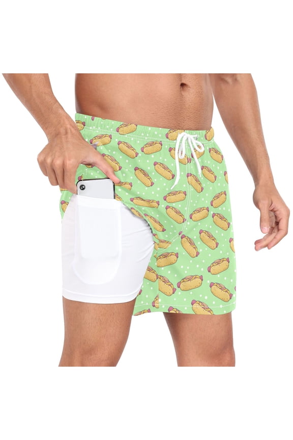 Men's Hot Dogs Swim Trunks with Liner Pocket Beach Shorts M
