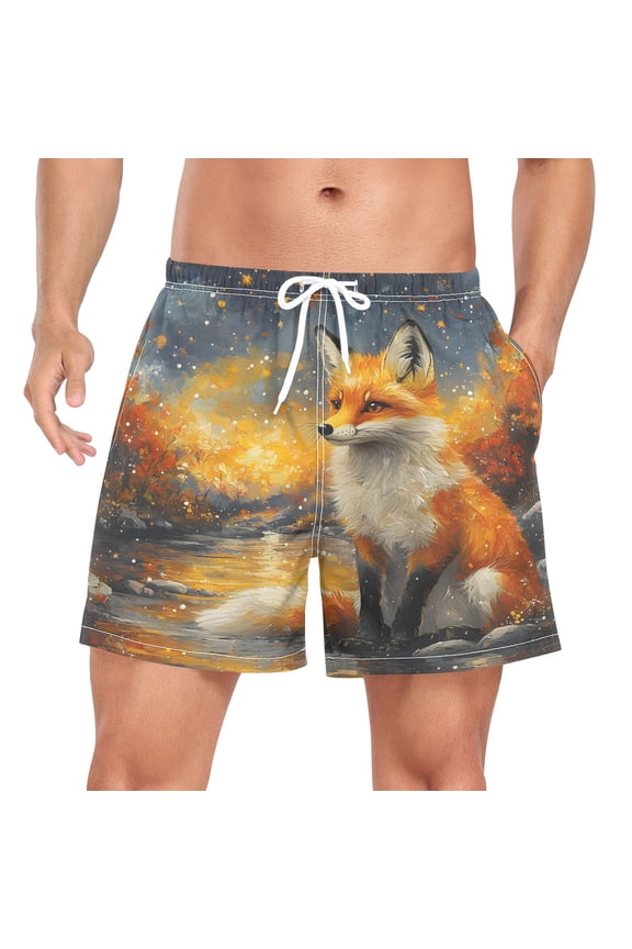 Men's Magic Fox Swim Trunks with Liner Pocket Beach Shorts Large