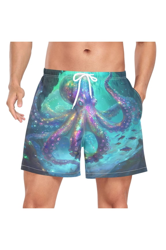 Men's Magic Octopus Sea Swim Trunks with Liner Pocket Beach Shorts Small