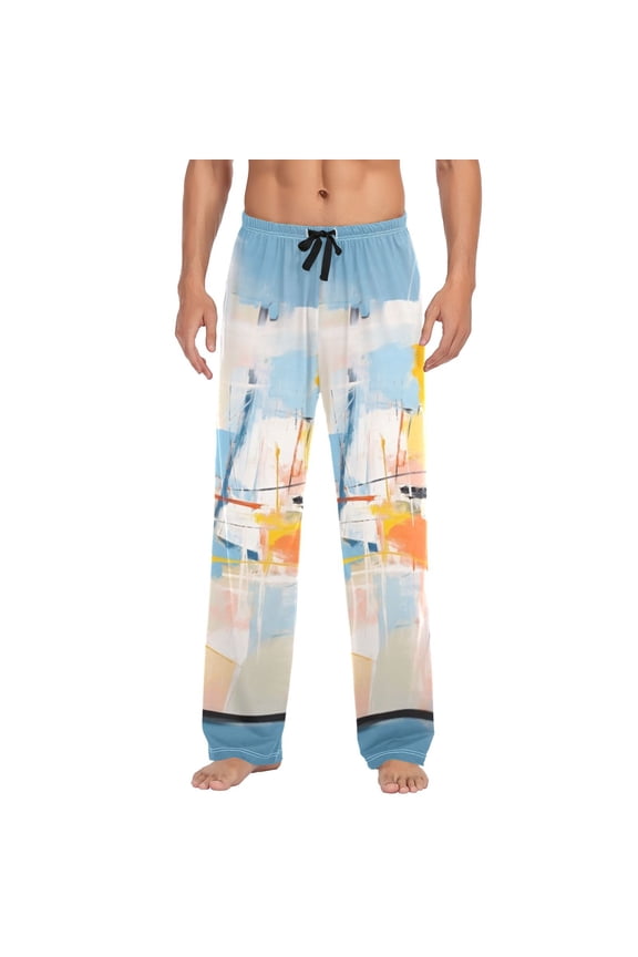 Men's Pajama Pants Abstract Paint Cotton Long Sleepwear Lounge Pants M