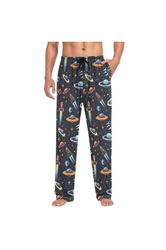 Men's Pajama Pants Aliens and Space Soft Long Sleep Lounge Pjs Bottoms 2XL