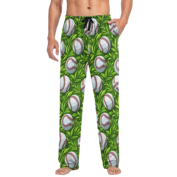 joogoo Men's Pajama Pants Baseball on Grass Soft Long Sleep Lounge Pjs Bottoms M