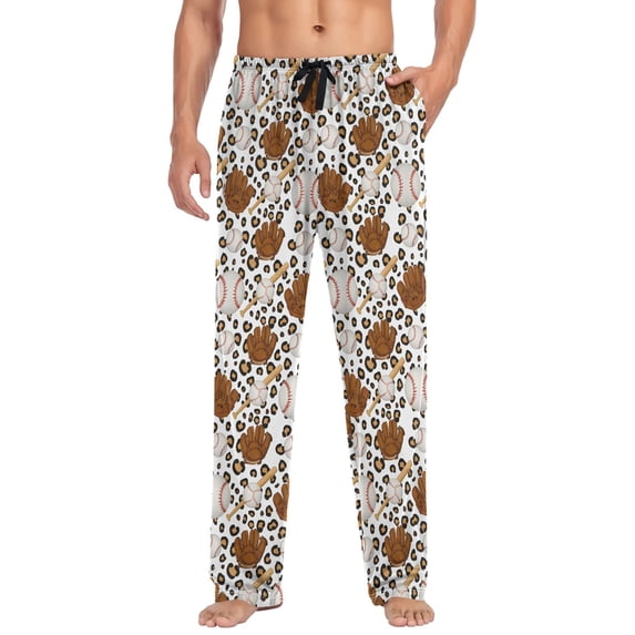 joogoo Men's Pajama Pants Baseballs Leopard Soft Long Sleep Lounge Pjs Bottoms S