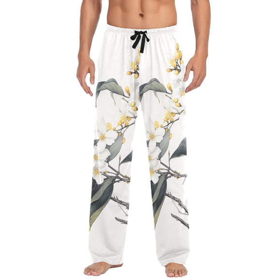 joogoo Men's Pajama Pants Blooming Jasmine Flowers Cotton Long Sleepwear Lounge Pants S