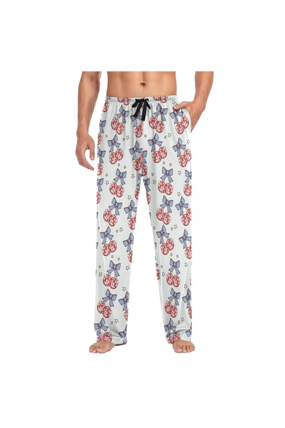 Men's Pajama Pants Blue Bows Disco Balls Soft Long Sleep Lounge Pjs Bottoms XL