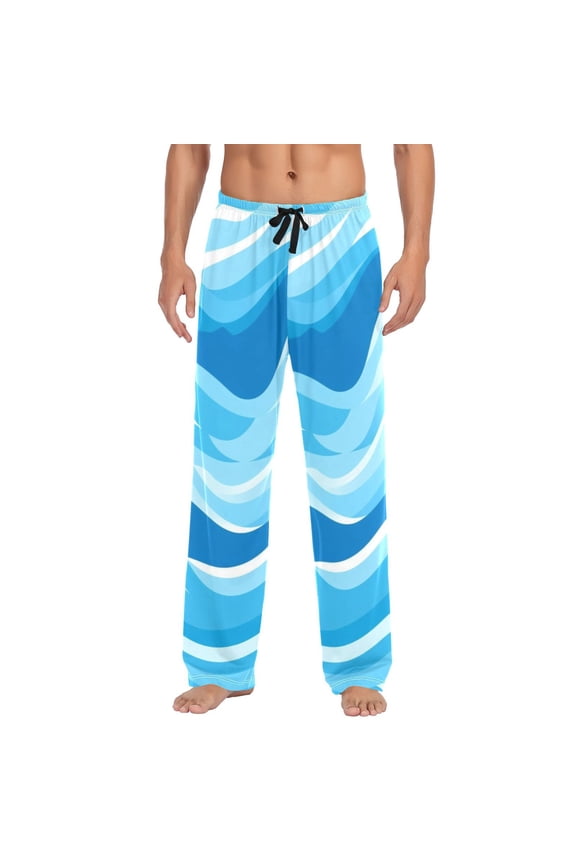 Men's Pajama Pants Blue Liquid Cotton Long Sleepwear Lounge Pants M