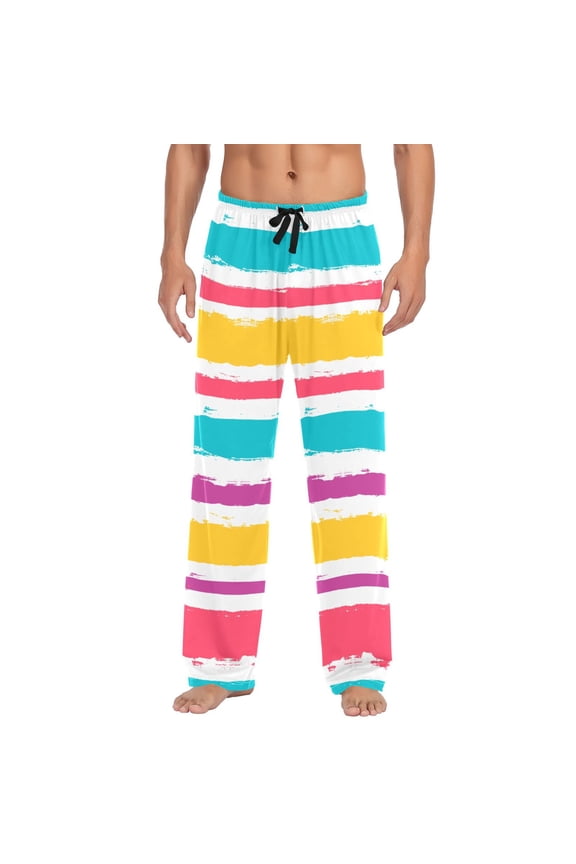 Men's Pajama Pants Blue Paint Lines Cotton Long Sleepwear Lounge Pants 2XL