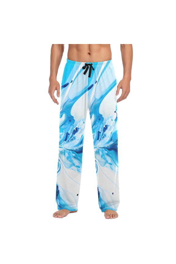 Men's Pajama Pants Blue with Liquid Cotton Long Sleepwear Lounge Pants 2XL