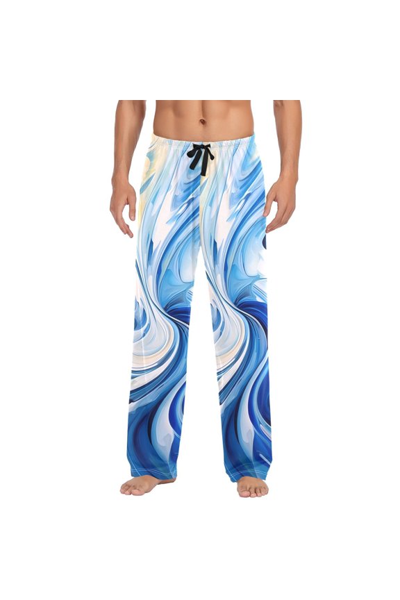 Men's Pajama Pants Blue with Liquid Cotton Long Sleepwear Lounge Pants L