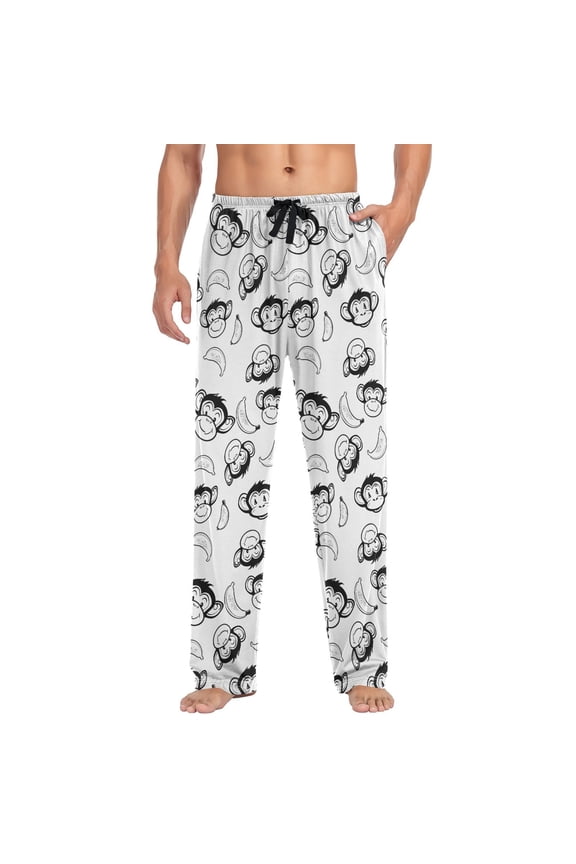 Men's Pajama Pants Cartoon Monkey Banana-1 Soft Long Sleep Lounge Pjs Bottoms L