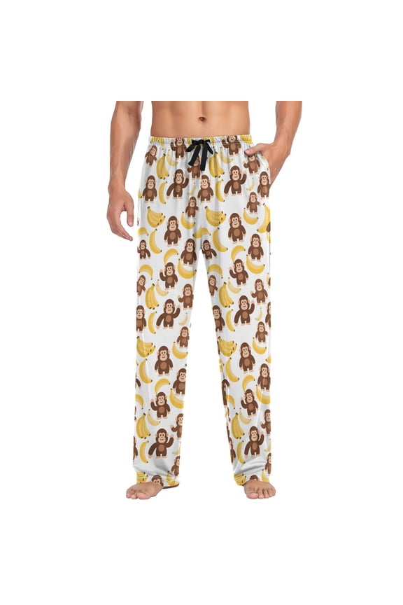 Men's Pajama Pants Cartoon Monkey Bananas Cute Soft Long Sleep Lounge Pjs Bottoms S