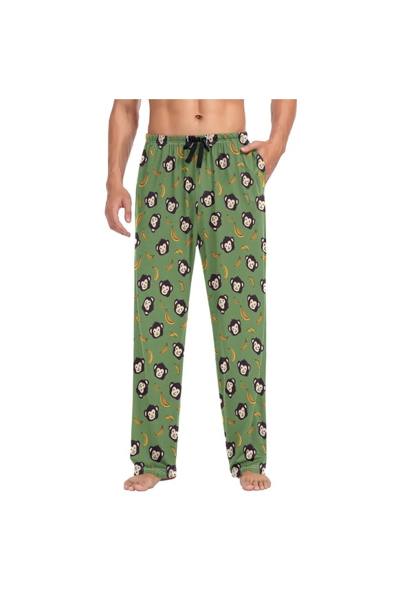 Men's Pajama Pants Cartoon Monkey Bananas Soft Long Sleep Lounge Pjs Bottoms L