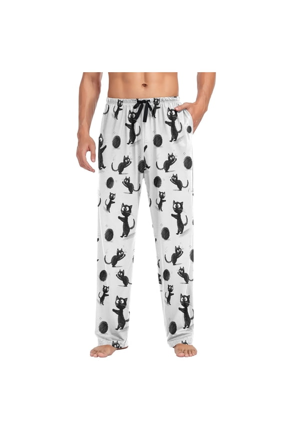Men's Pajama Pants Cat Balls Soft Long Sleep Lounge Pjs Bottoms L