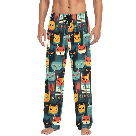 joogoo Men's Pajama Pants Cats Cute Cotton Long Sleepwear Lounge Pants L