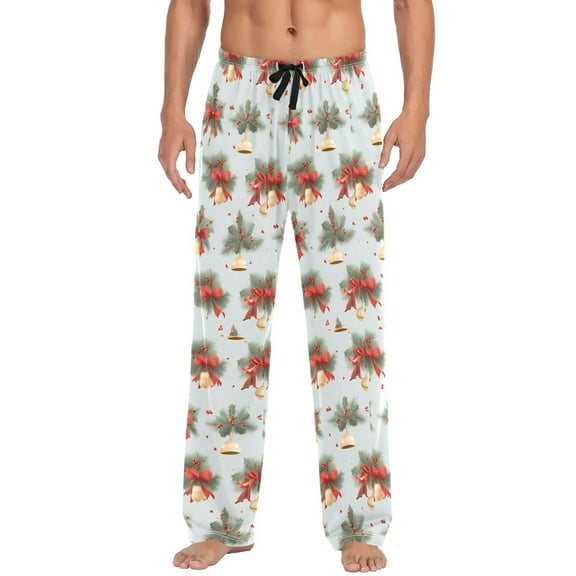 joogoo Men's Pajama Pants Christmas Bells Cotton Long Sleepwear Lounge Pants S