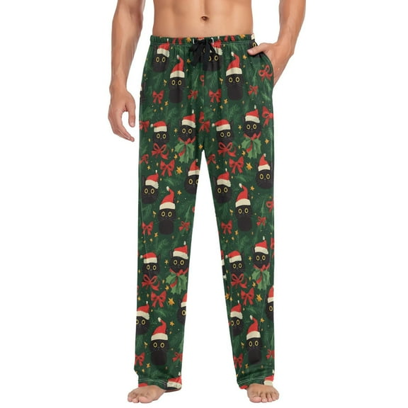joogoo Men's Pajama Pants Christmas Cat Bows Soft Long Sleep Lounge Pjs Bottoms M