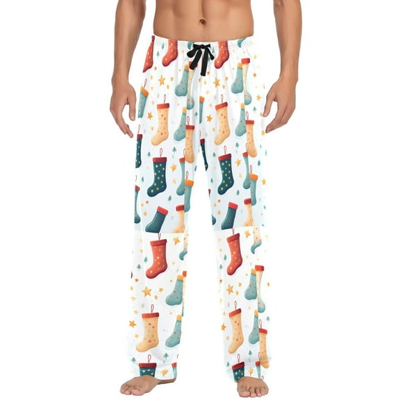 joogoo Men's Pajama Pants Christmas Socks Cotton Long Sleepwear Lounge Pants L