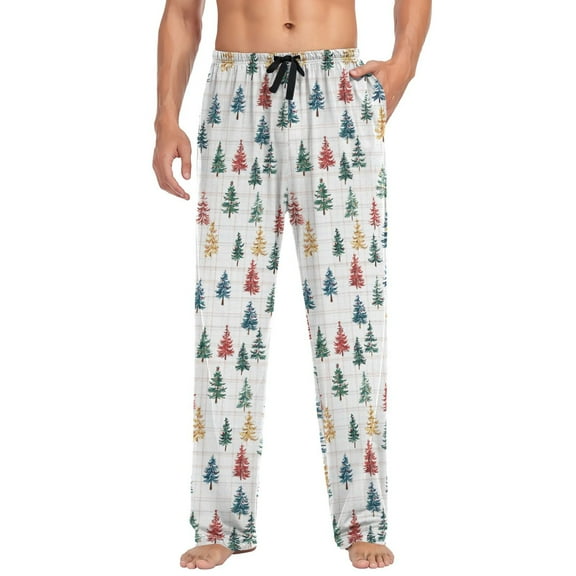 joogoo Men's Pajama Pants Christmas Tree Checkered Pattern Soft Long Sleep Lounge Pjs Bottoms M