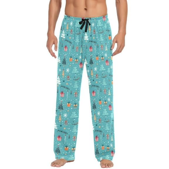 joogoo Men's Pajama Pants Christmas Trees with Gifts Cotton Long Sleepwear Lounge Pants S