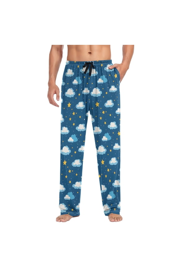 Men's Pajama Pants Clouds Stars Soft Long Sleep Lounge Pjs Bottoms M